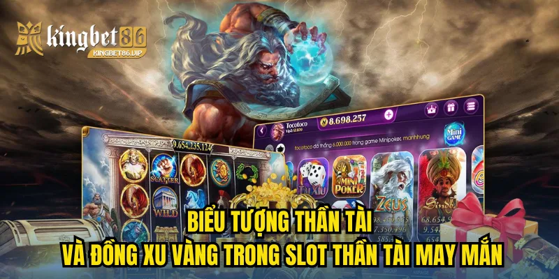 Biểu tượng Thần Tài và đồng xu vàng trong slot Thần Tài may mắn